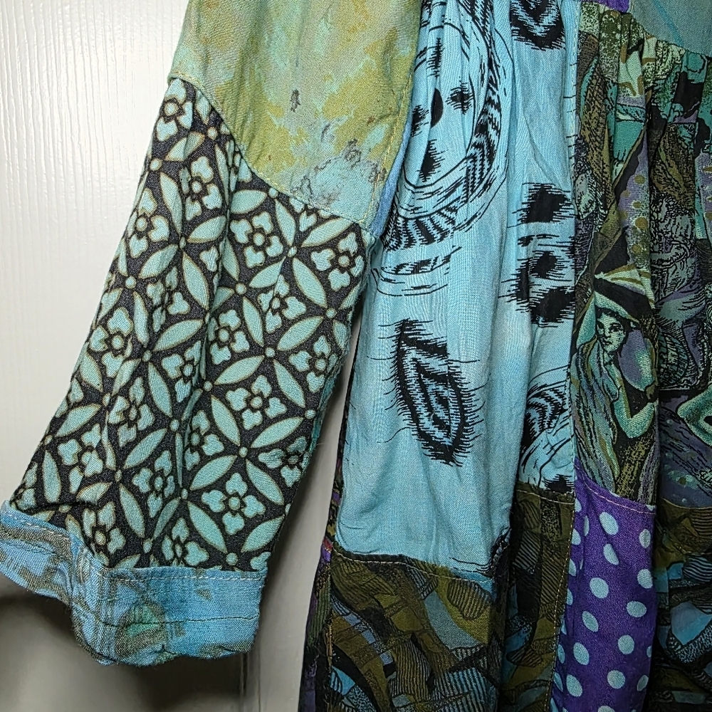 We Be Bop Vintage Patchwork Button Up Blouse Size… - image 2